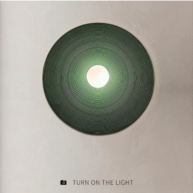 Elif Modern Round Indoor Wall Lamp Wood/White/Green Bedroom Living Room - Lumpaz