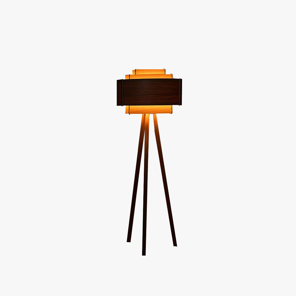 Ozawa Modern Cylinder Tripod Wood Floor Lamp, Brown - Lumpaz