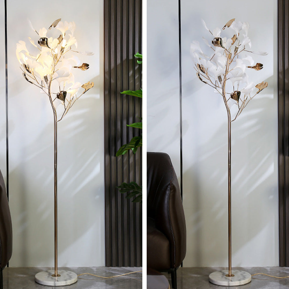 Olivia Floor Lamp Leaf Artistic, Ceramic/Metal, White/Gold, Study - Lumpaz
