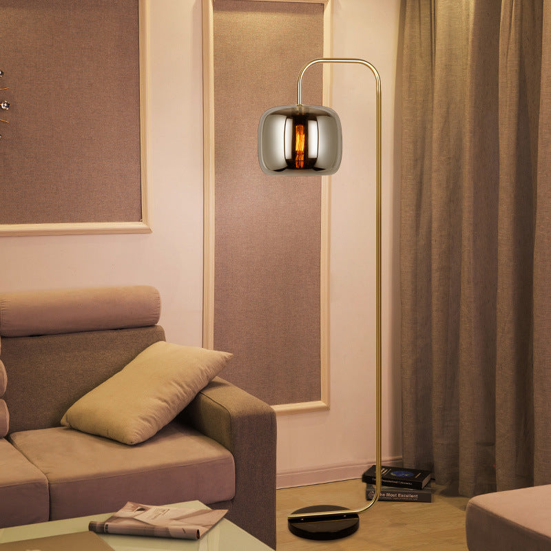 Hailie Minimalist Modern Arc Smoky Gray Metal/Glass Floor Lamp - Lumpaz