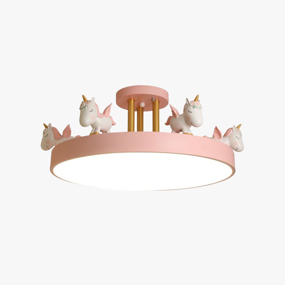 Quinn Modern Round Unicorn Acrylic/Wood Semi-Flush Mount Ceiling Light White/Pink/Blue - Lumpaz