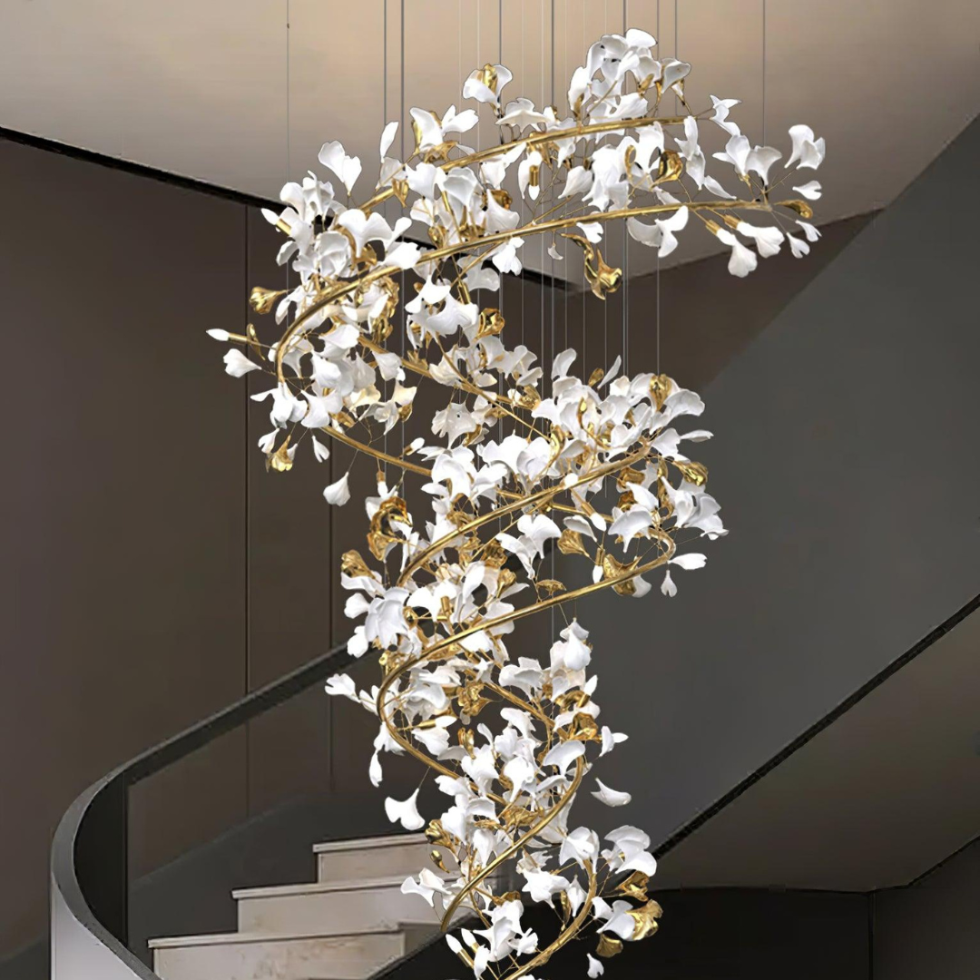 Olivia AntGlo Modern Gold Staircase Chandelier, Metal & Ceramic - Lumpaz