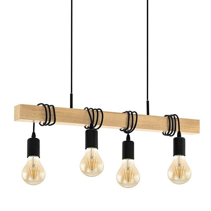 Alessio Rustic Linear Wood Pendant Light, Black, 4 Heads - Lumpaz