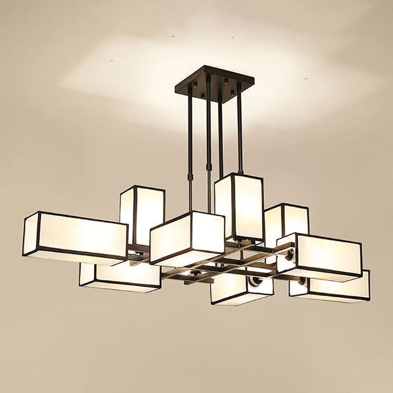 Lacey Pendant Light Square Retro, Metal/Fabric, Black/Gold, Living Room - Lumpaz