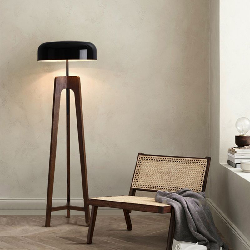 Ozawa Modern Bowl Tripod Wood Metal Floor Lamp, Black/White - Lumpaz