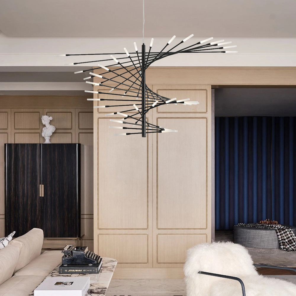 Lowry Modern Chandelier Black/Gold Metal/Acrylic Living Room - Lumpaz