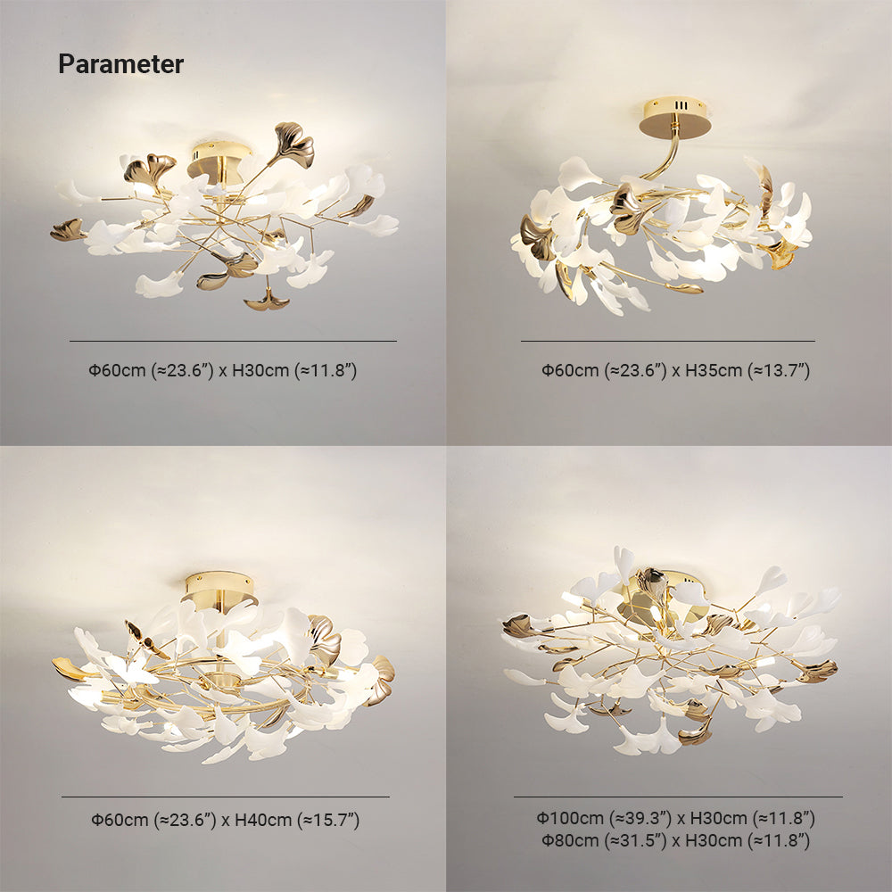 Olivia Elegant Leaf Ceramic/Metal Flush Mount Ceiling Light, Gold - Lumpaz