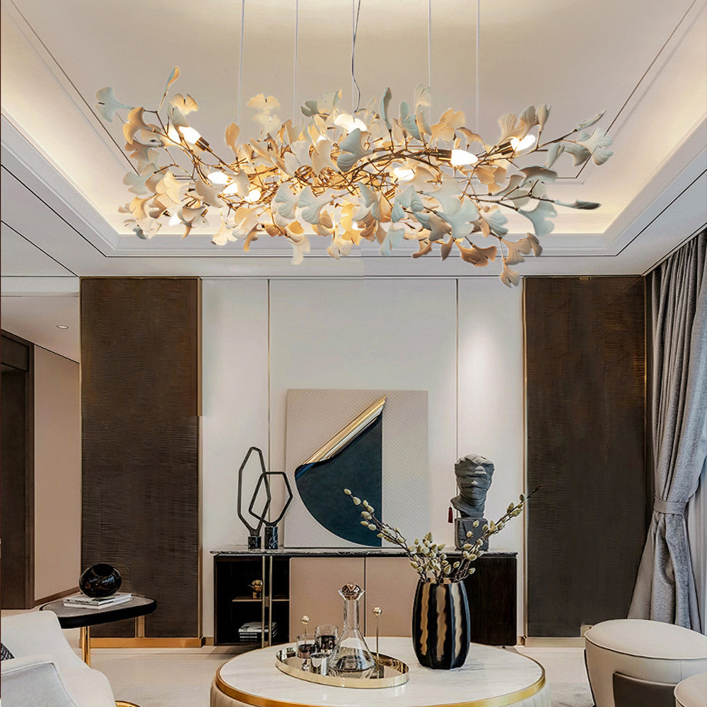 Olivia Gildglow Luxury Ceramic Chandelier Large Foyer Gingko Leaf Living Room - Lumpaz