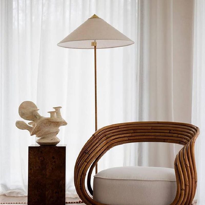 Muto Modern Metal Fabric Rattan Floor Lamp - Lumpaz