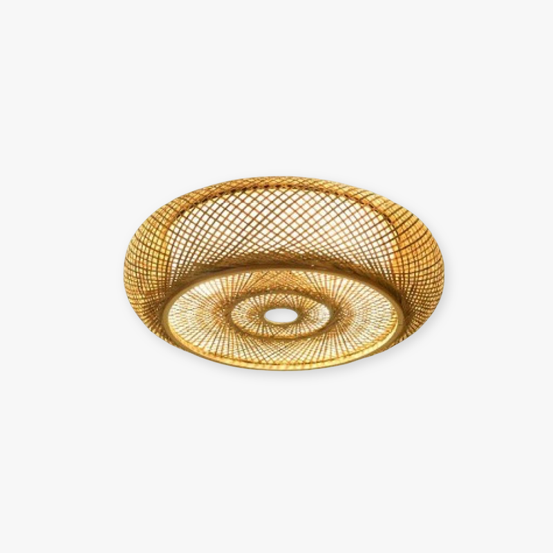 Muto Rattan Woven Rustic LED Flush Mount Ceiling Light - Lumpaz