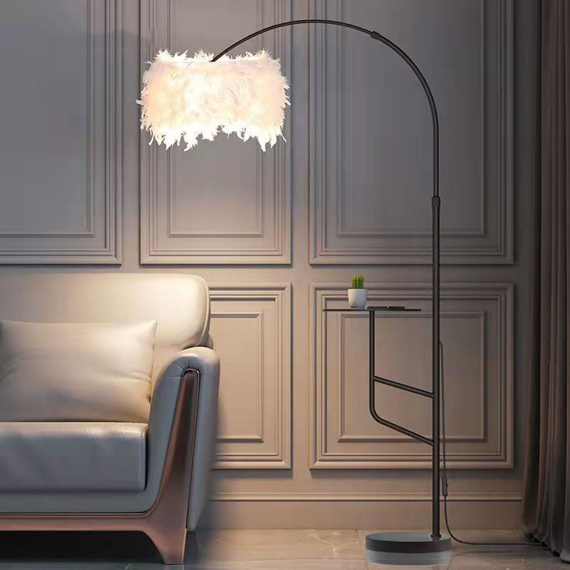 O'Moore Elegant Arc Metal Feather Floor Lamp With Table - Lumpaz