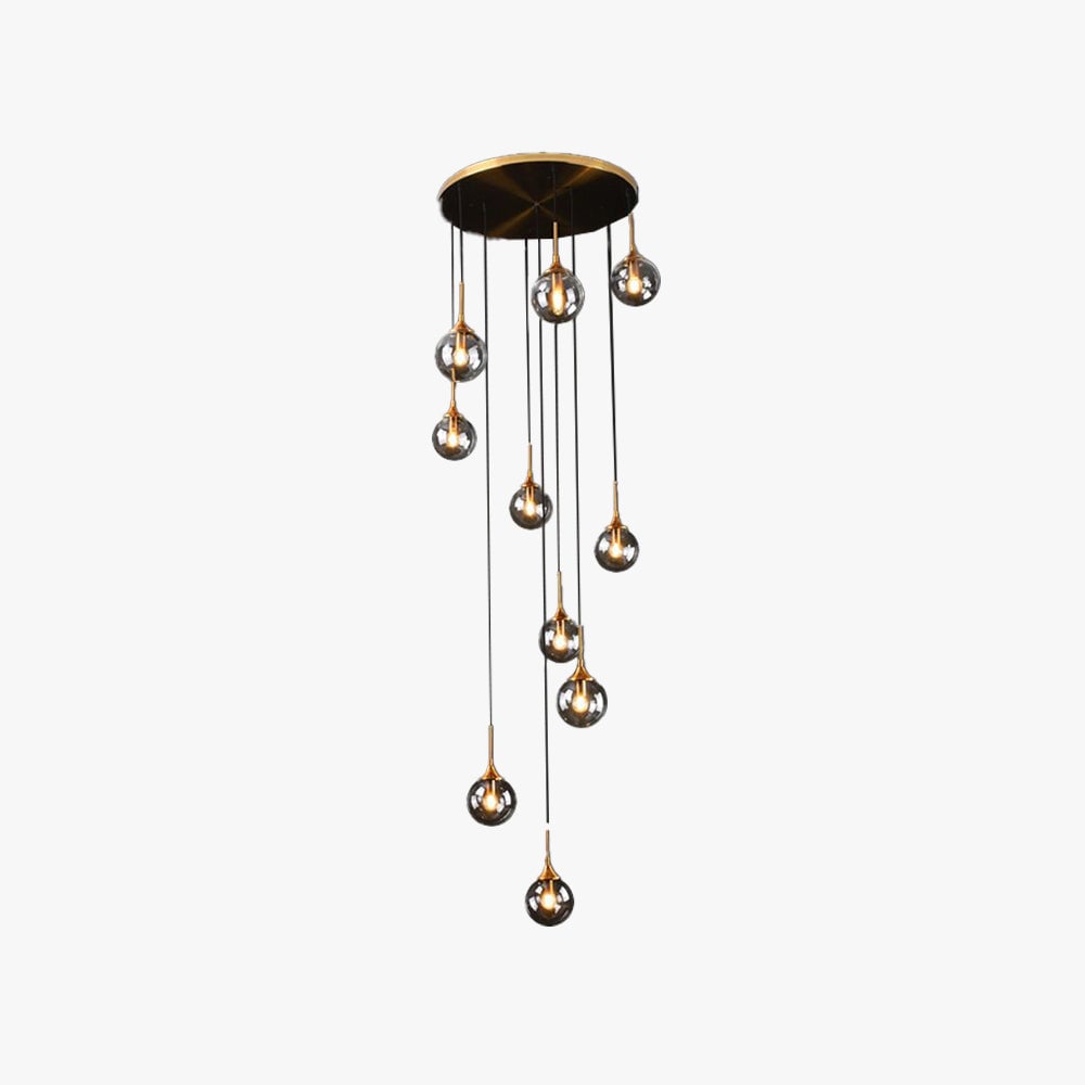 Hailie Modern Spiral Ball Glass Staircase Chandelier, Clear/Amber/Smoke Gray - Lumpaz