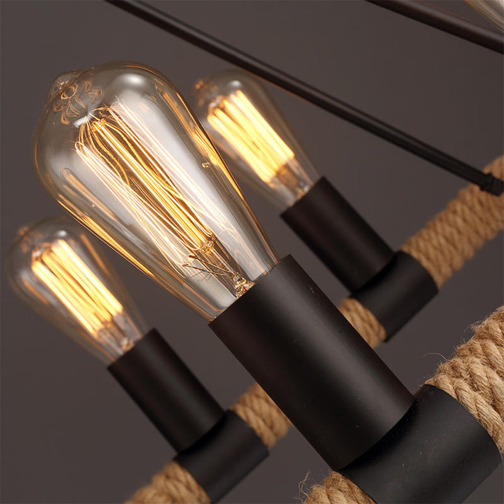 Alessio Retro Industrial Rope Pendant Light, Black - Lumpaz