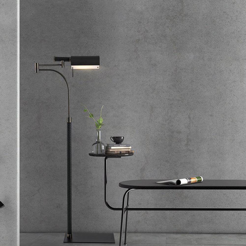 Salgado Design Modern Black Floor Lamp, Leather & Metal - Lumpaz