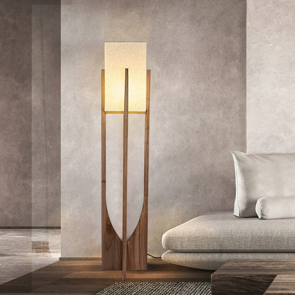 Ozawa Natural Rectangular Wood/Fabric Floor Lamp - Lumpaz