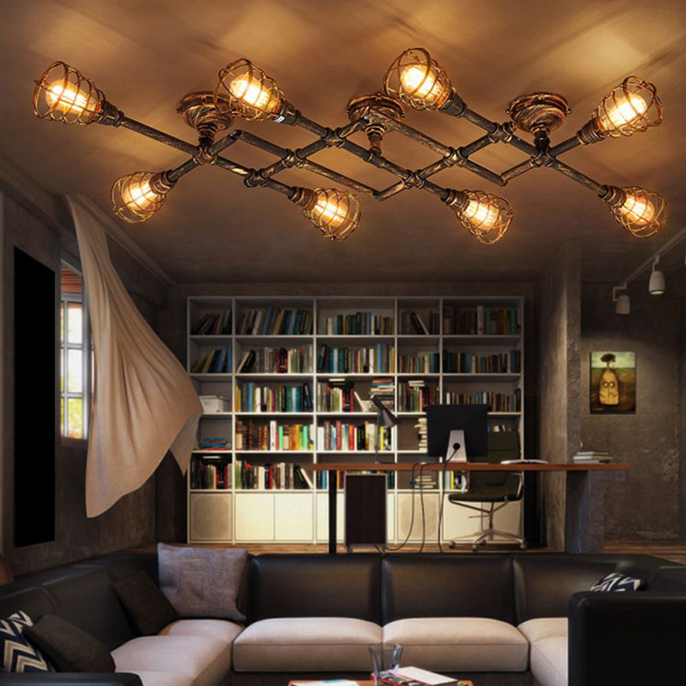 Alessio Industrial Metal Multi Flush Mount Ceiling Light, Brass - Lumpaz