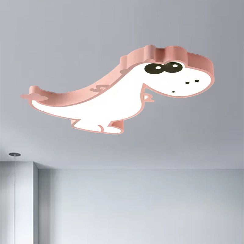 Freja Modern Cute Dragon Acrylic Children Flush Mount Ceiling Light, Green/Pink - Lumpaz