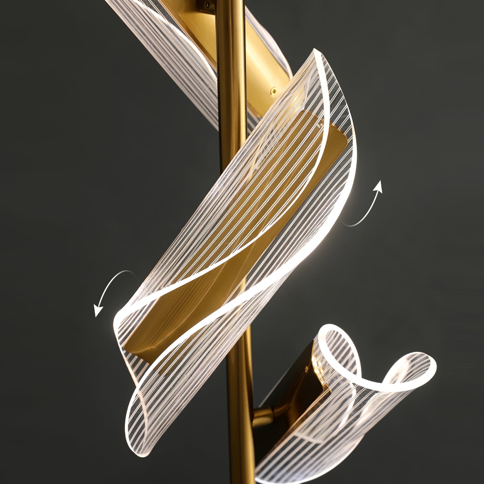 Salgado Floor Lamp Waves/3 Heads Modern, Acrylic, Gold/White, Living Room - Lumpaz