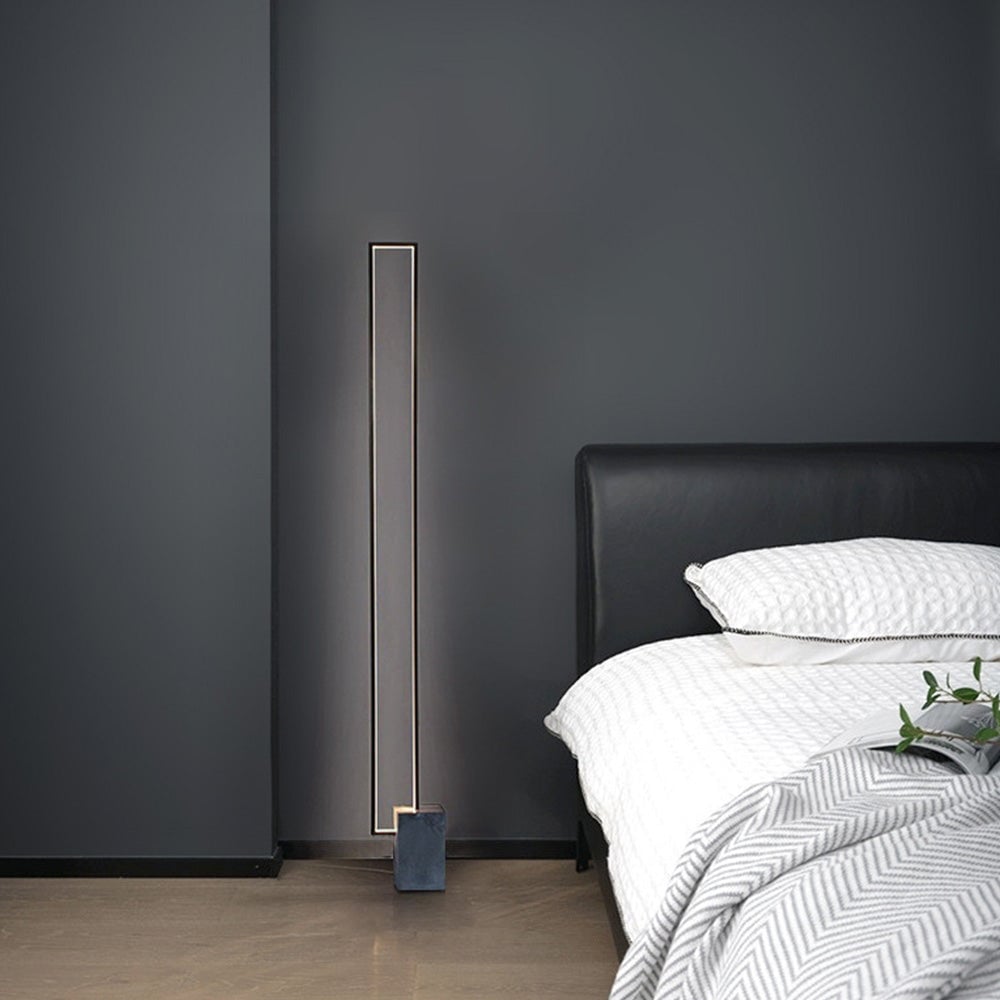 Edge Modern Minimalist Rectangular Metal Floor Lamp, Black - Lumpaz