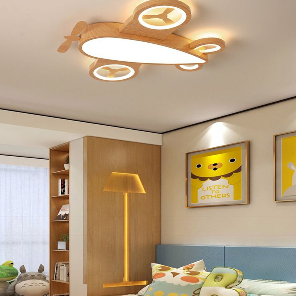 Minori Modern Art Deco Airplane Flush Mount Ceiling Light, Wood/Dark Wood - Lumpaz