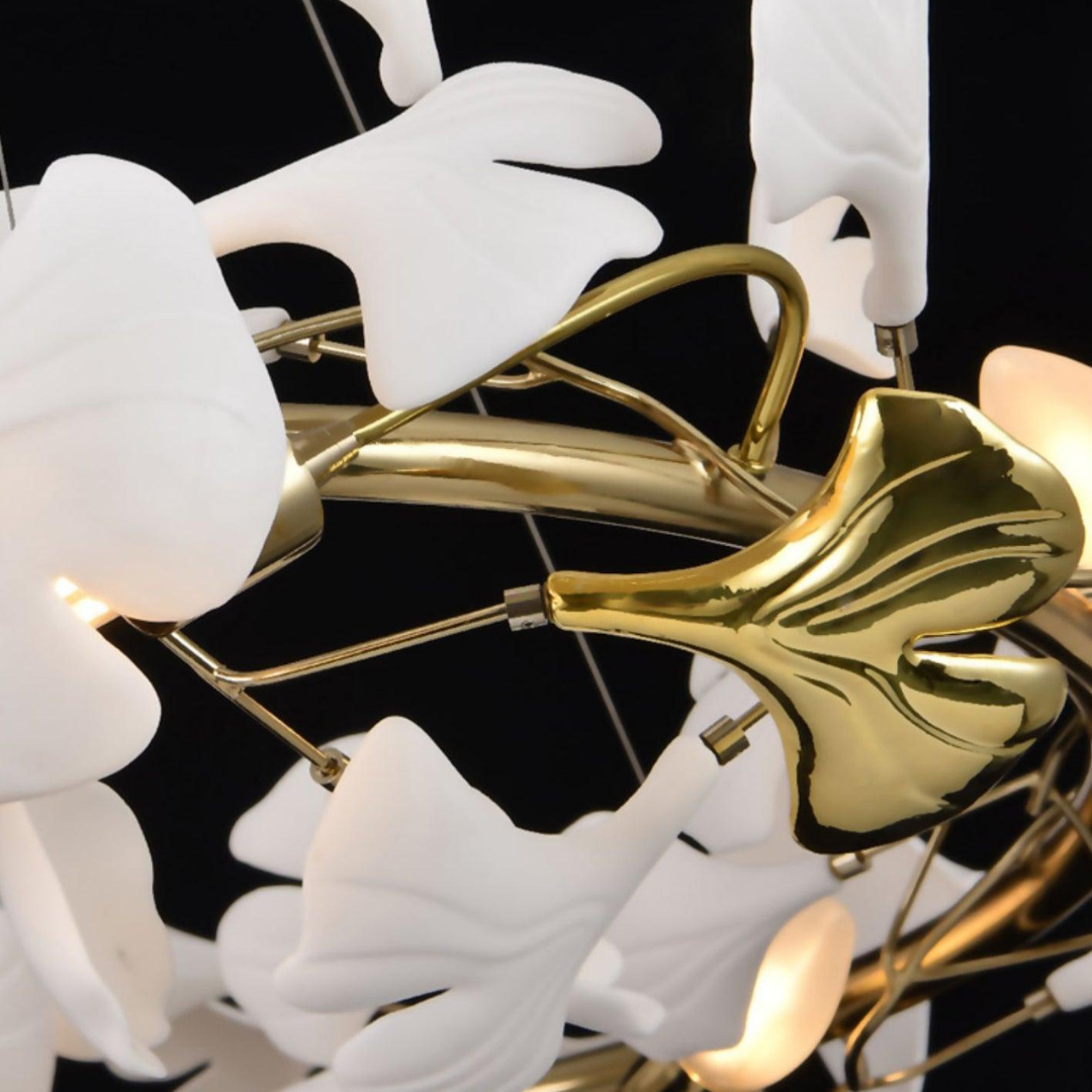 Olivia AntGlo Modern Gold Staircase Chandelier, Metal & Ceramic - Lumpaz