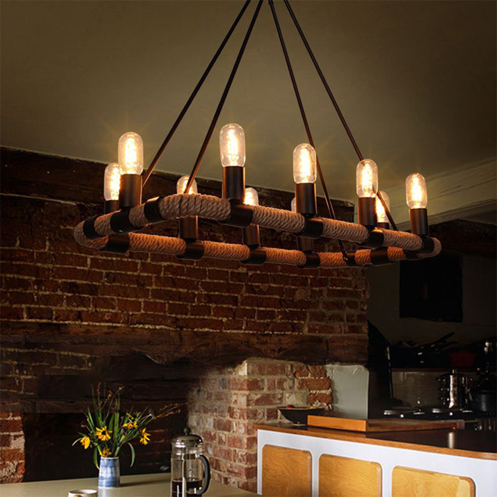 Alessio Retro Industrial Rope Pendant Light, Black - Lumpaz