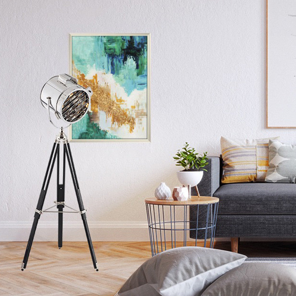 Salgado Retro Tripod Metal Floor Lamp, Silver, Bedroom/Study - Lumpaz