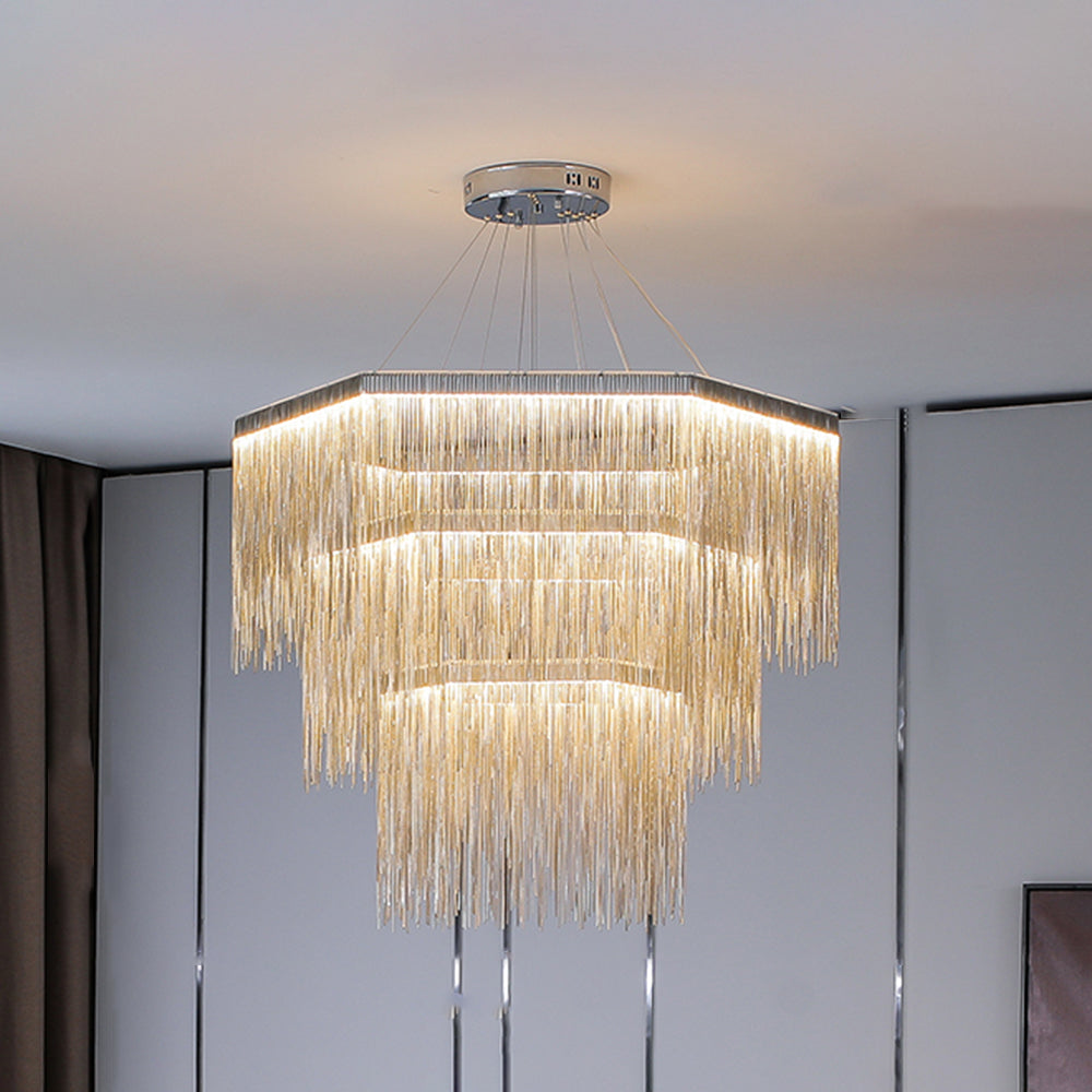 Colon Pendant Light Tassel Luxury, Chain Metal, Gold/Silver, Living Room - Lumpaz