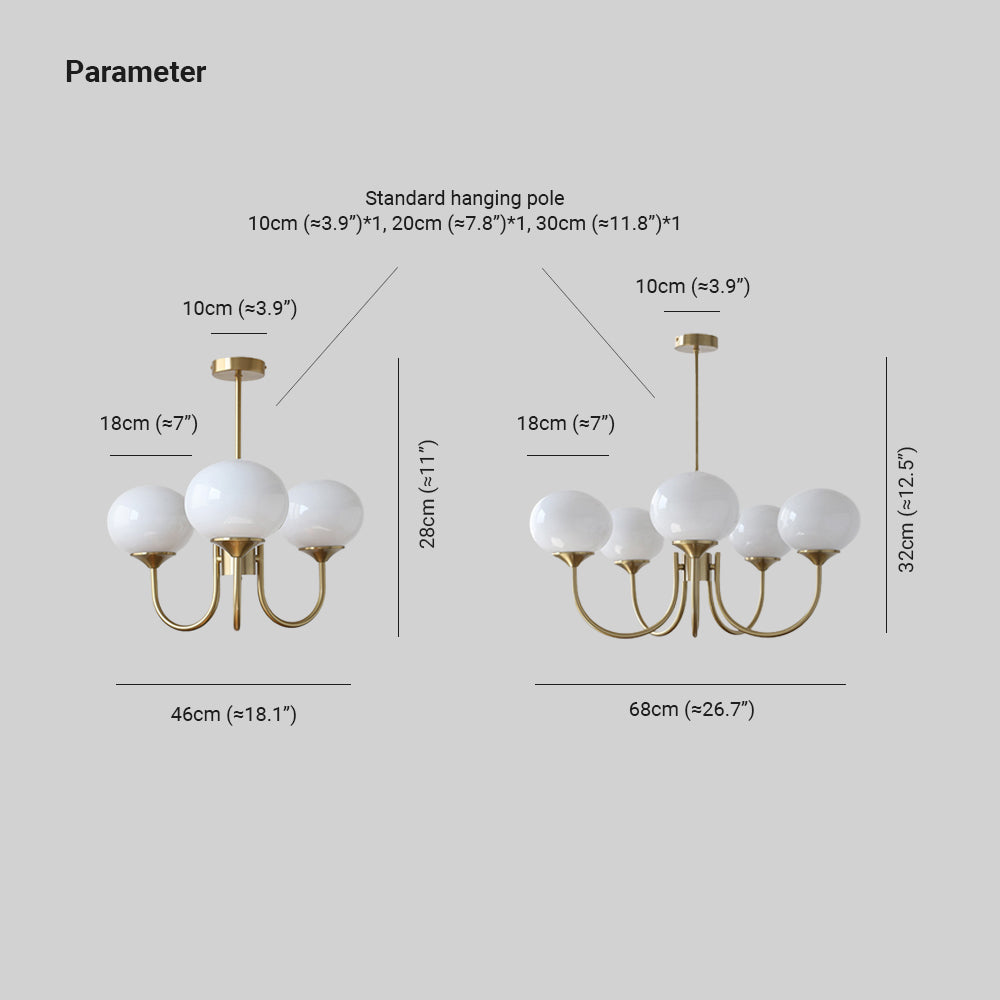 Hailie Retro Art Deco Globe Chandelier, White/Pink/Beige - Lumpaz