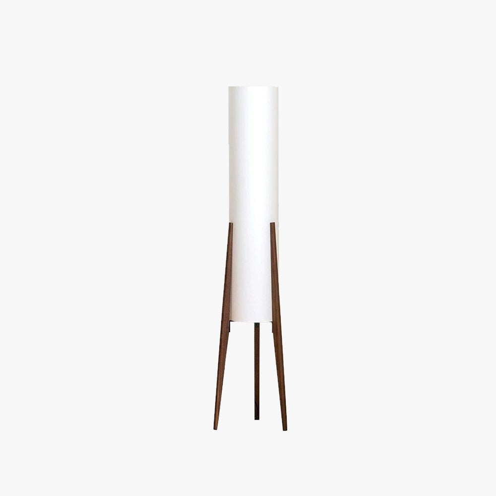 Ozawa Contemporary Cylinder Tripod Wood Glass Floor Lamp, Brown - Lumpaz