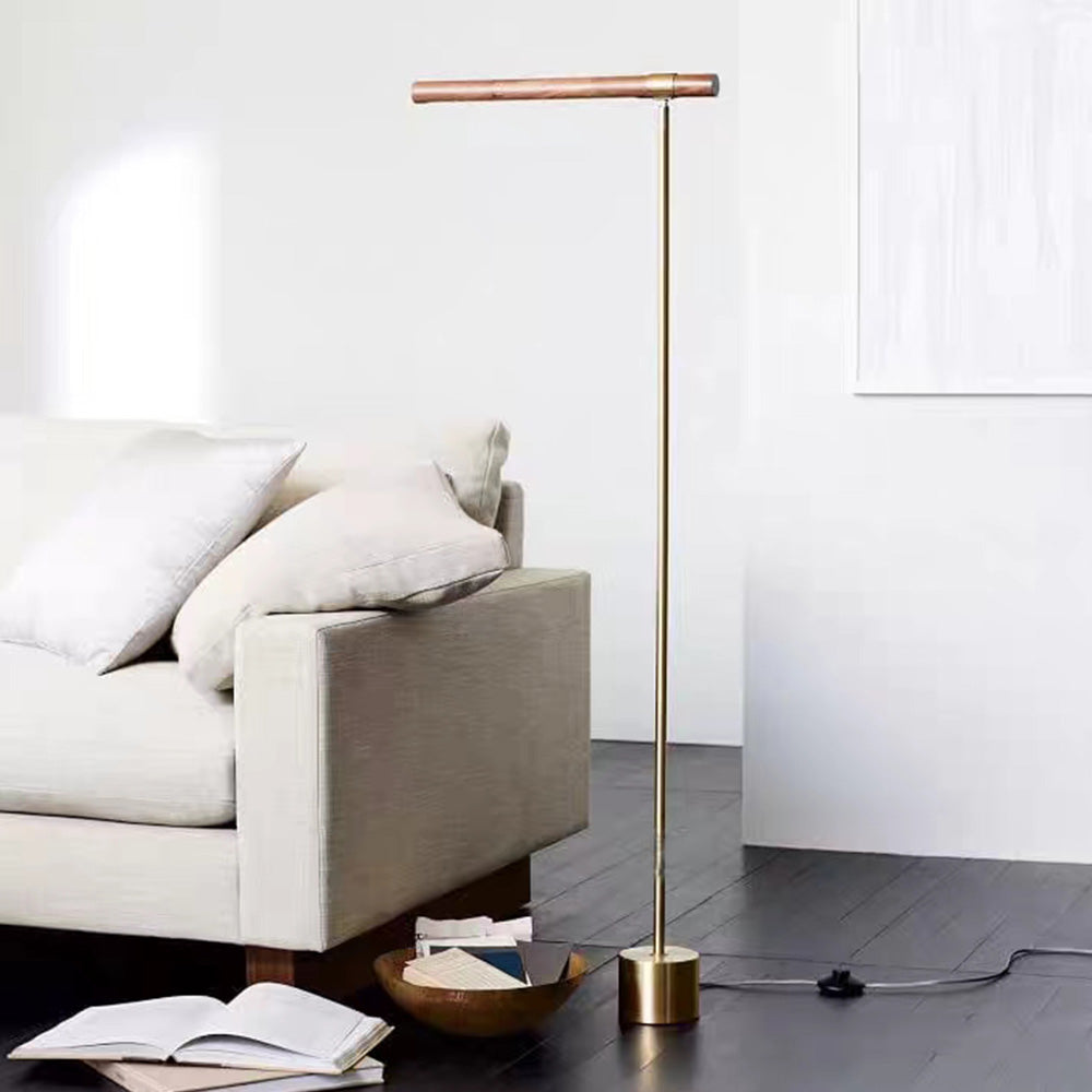 Edge Floor Lamp Linear Minimalist, Metal/Wood, Gold, Living Room - Lumpaz