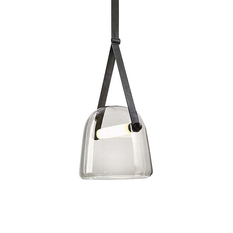 Modern Nordic Leather/Glass Pendant Light Gray/White Bedroom - Lumpaz