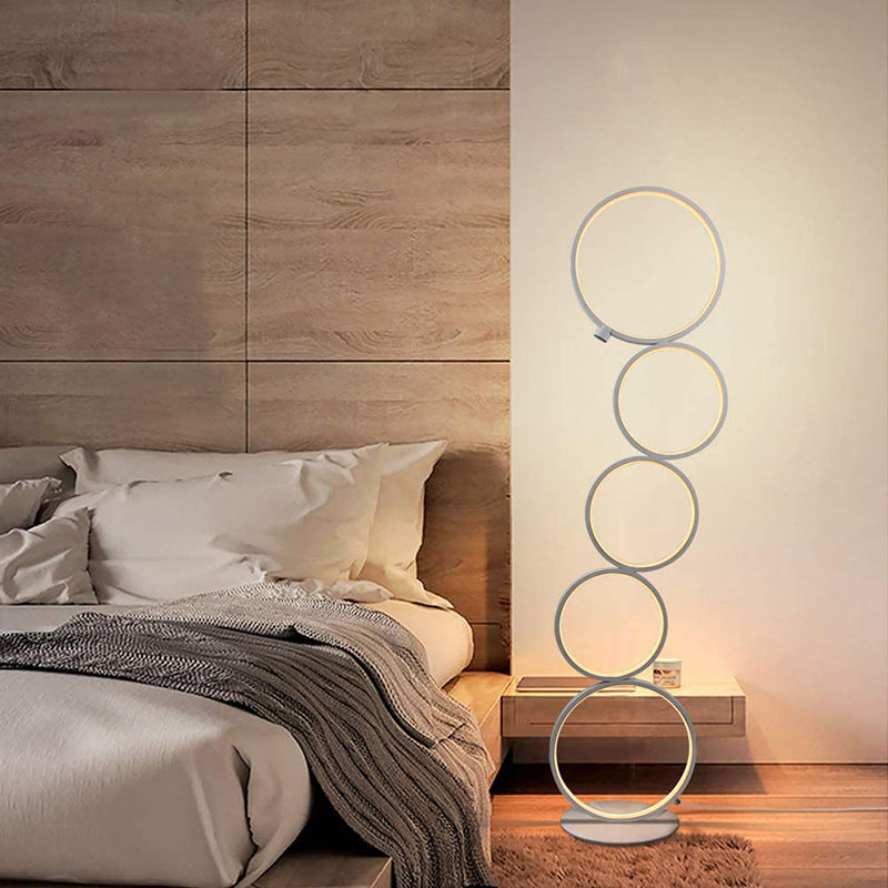 Arisha Floor Lamp Multi-ring Modern, Metal/Silicon, White/Black, Bedside - Lumpaz