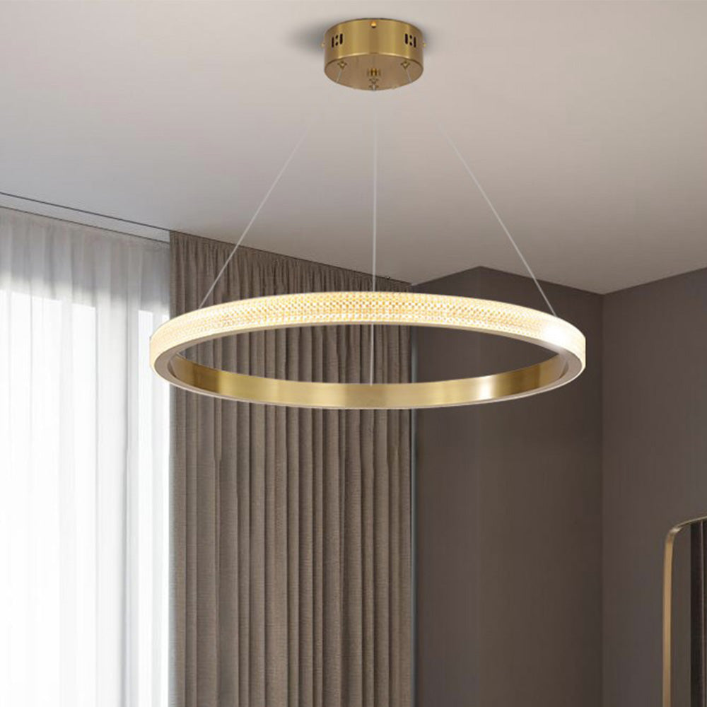 Kirsten Modern Ring Metal/Arcylic LED Pendant Light, Black/Gold - Lumpaz