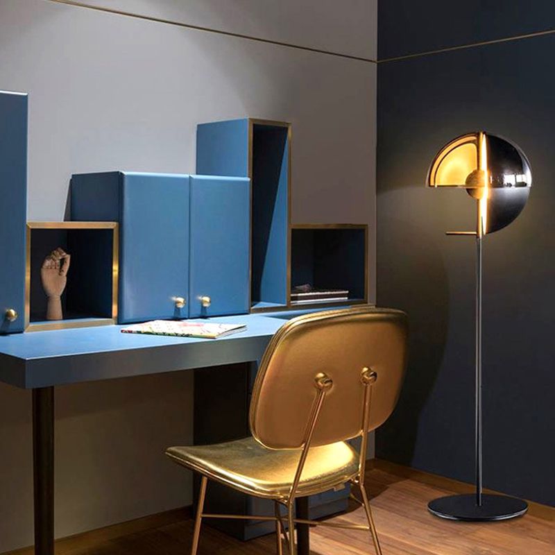 Salgado Modern Geometric Metal Glass Floor Lamp, Black/Amber - Lumpaz