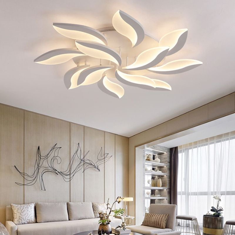 Hana Minimalist Art Deco Flower Flush Mount Ceiling Light, White, Living Room - Lumpaz