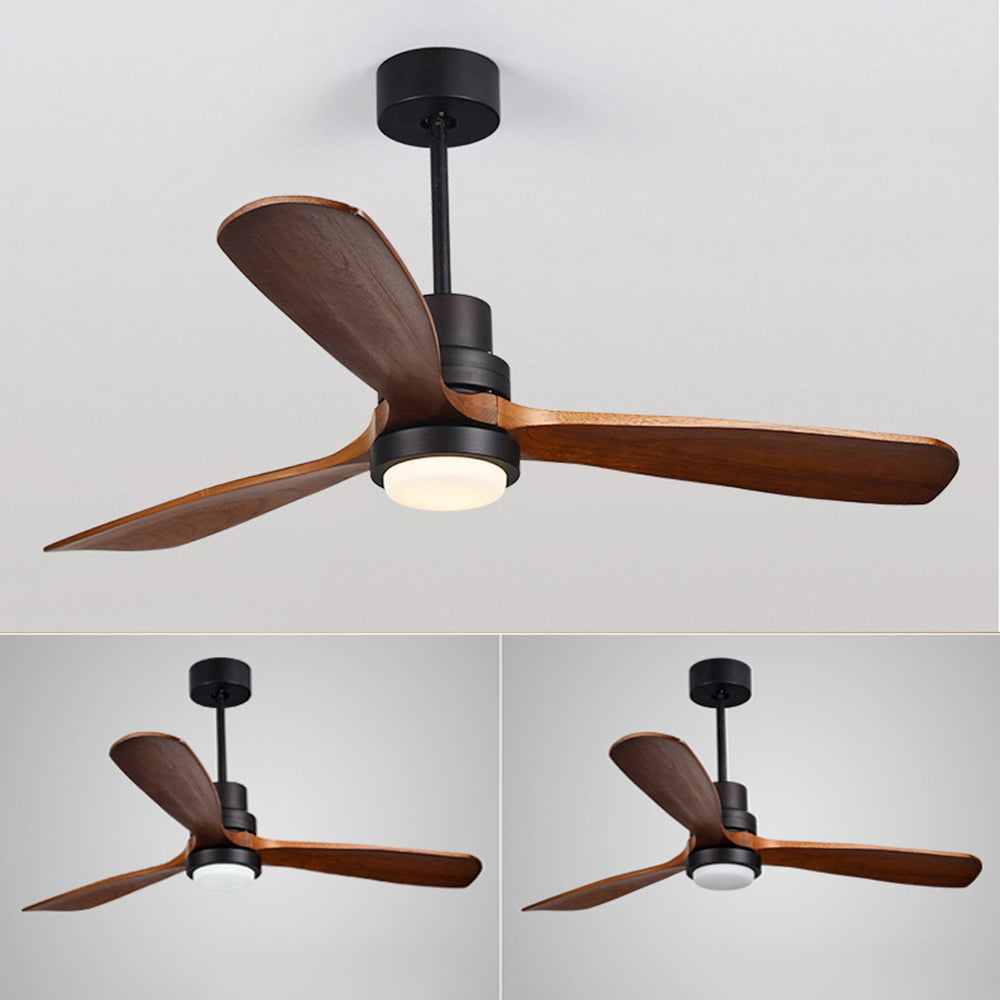 Haydn 3-Blade Black DC Ceiling Fan with Light, Metal & Wood, 52'' - Lumpaz