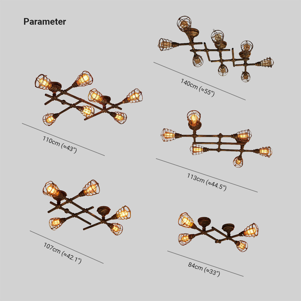 Alessio Industrial Metal Multi Flush Mount Ceiling Light, Brass - Lumpaz