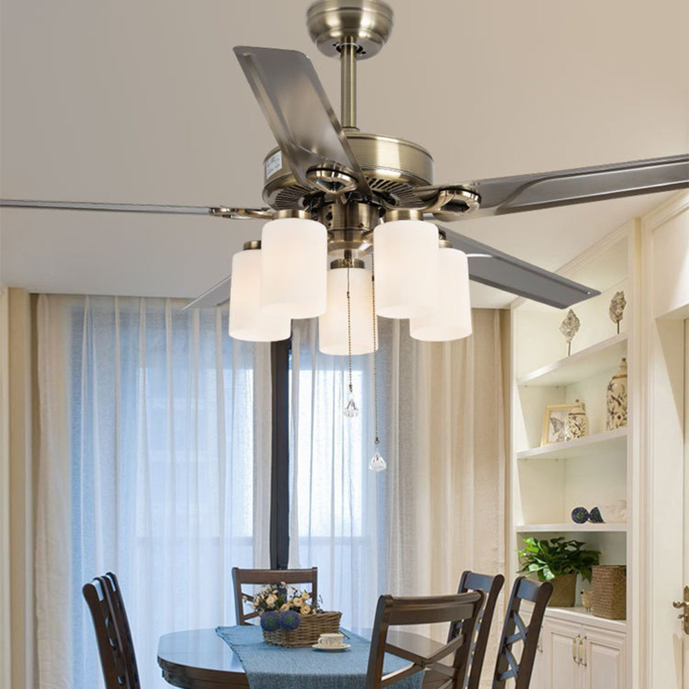 Alessio 5-Blade Rustic DC Ceiling Fan with Light, Brass, 48'' - Lumpaz