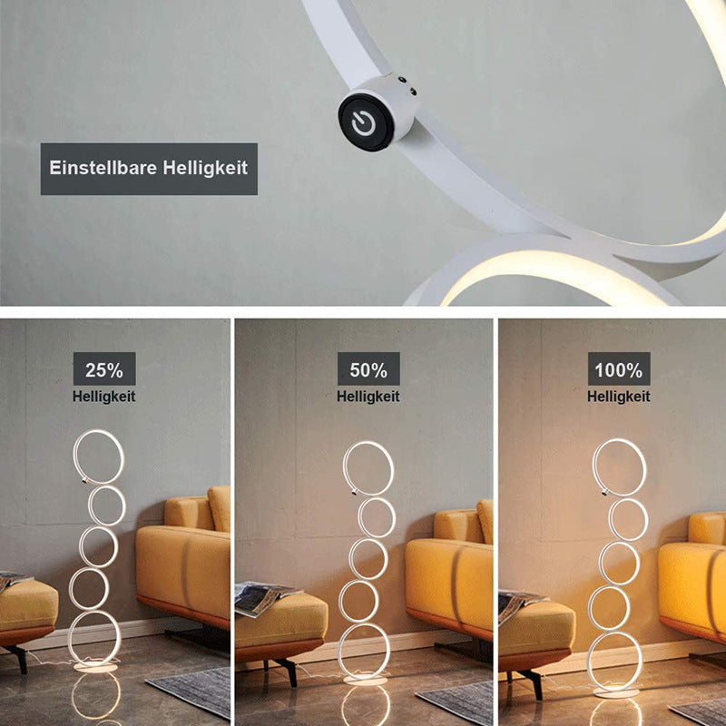 Arisha Floor Lamp Multi-ring Modern, Metal/Silicon, White/Black, Bedside - Lumpaz