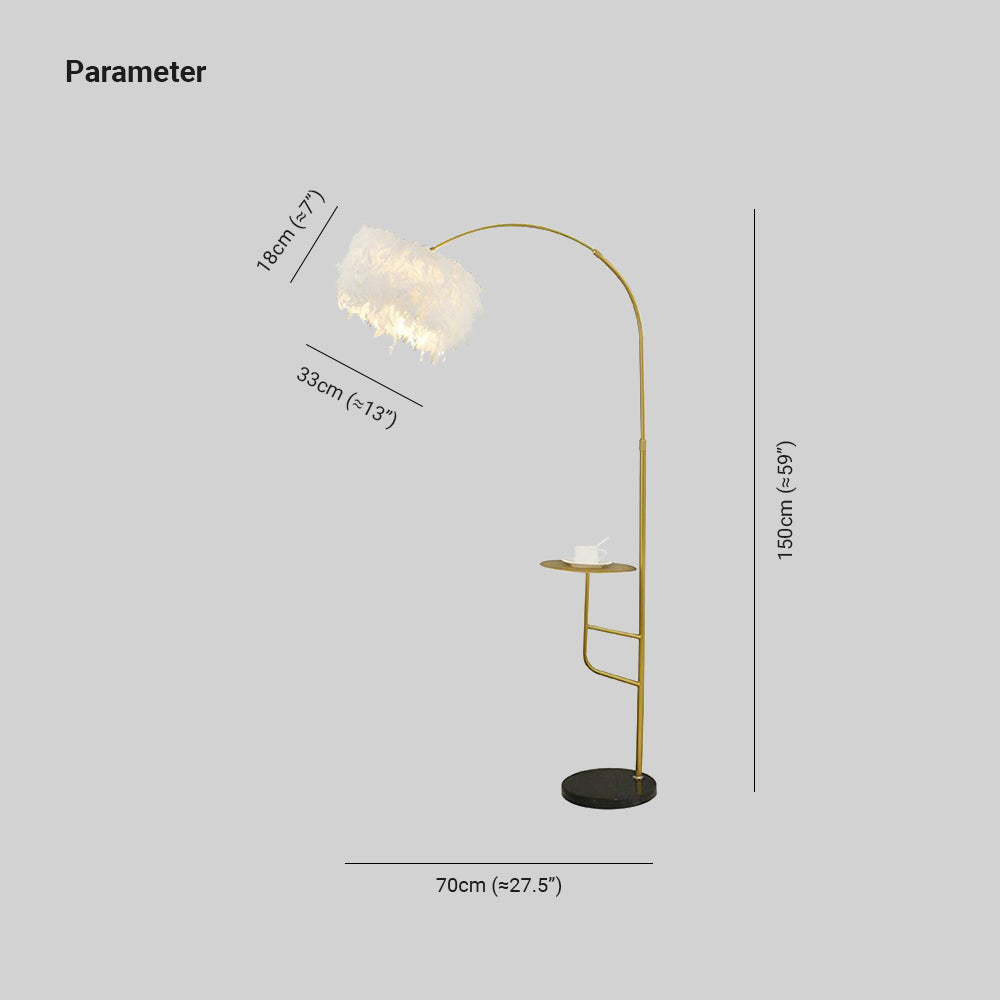 O'Moore Elegant Arc Metal Feather Floor Lamp With Table - Lumpaz