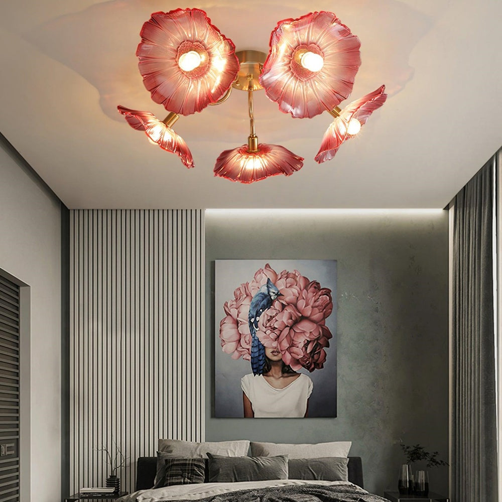 Hailie Modern Flower Ceiling Light  Metal/Glass Clear/Pink Bedroom - Lumpaz