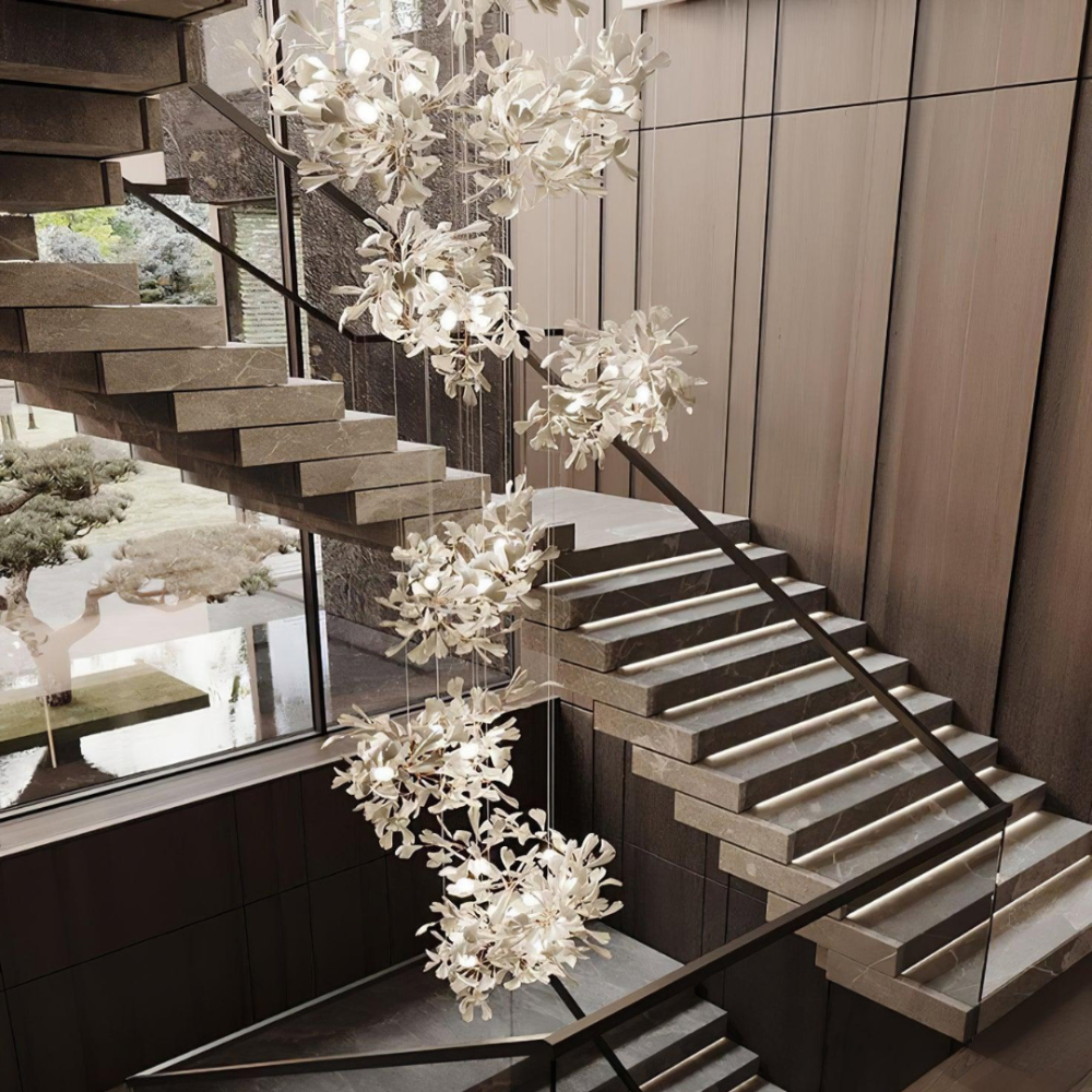 Olivia Modern Leaf Chandelier Metal/Ceramic Bedroom/Living Room - Lumpaz