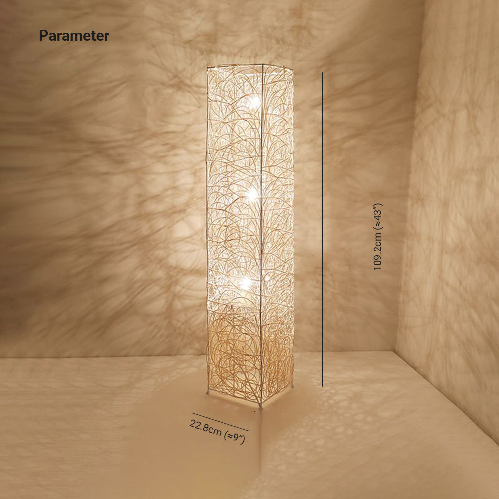 Ritta Retro Vase Wood Rattan Floor Lamp, White/Brown - Lumpaz