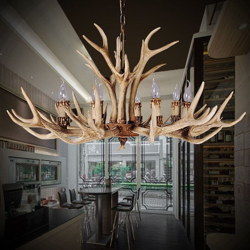Austin Retro Deer Horn Resin Chandelier White Brown Coffee Living Room - Lumpaz