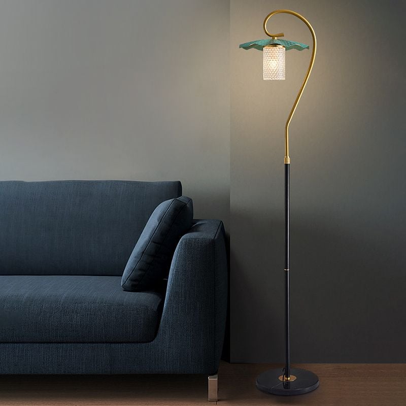Carins Retro Lotus Metal Acrylic Floor Lamp, Gold/Green/Light - Lumpaz