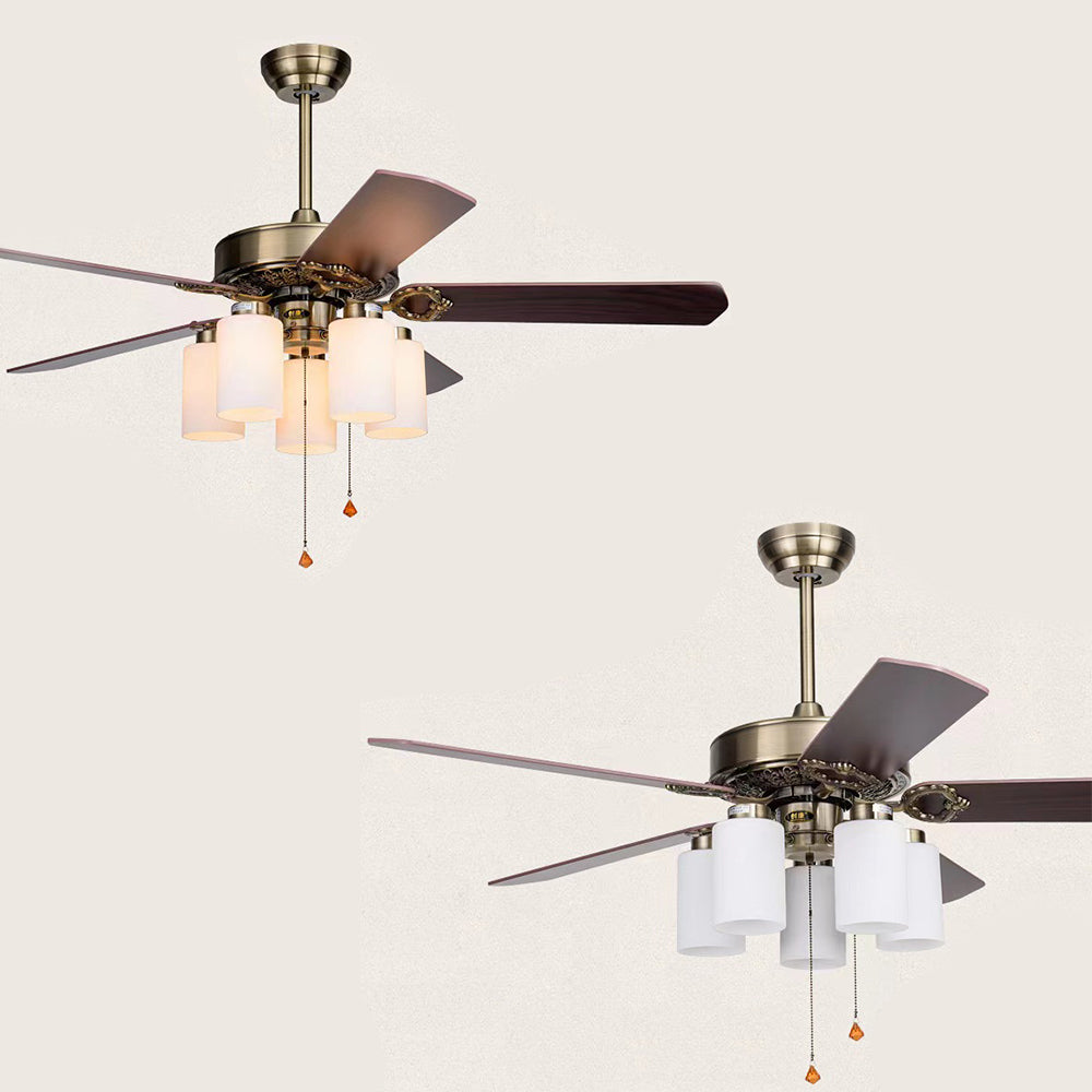 Alessio 5-Blade Rustic DC Ceiling Fan with Light, Brass, 48'' - Lumpaz