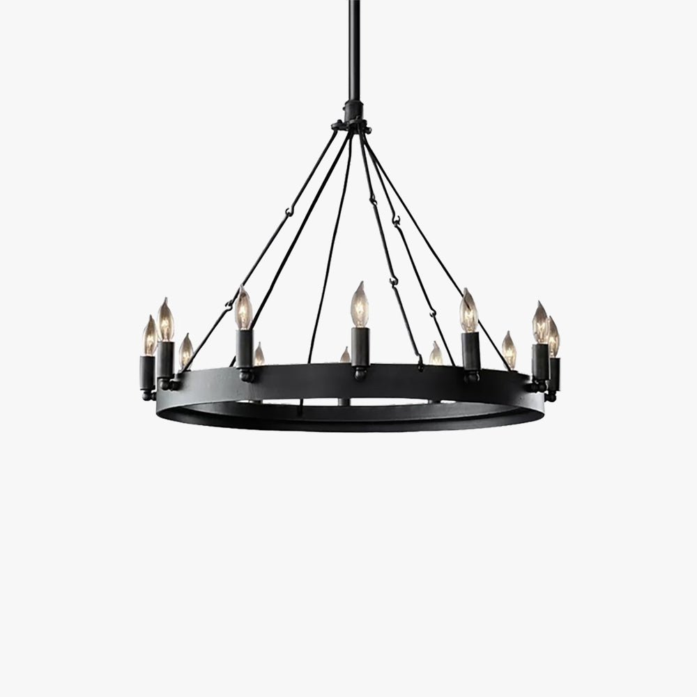 Alessio Industrial Round Candle Metal Pendant Light, Black - Lumpaz