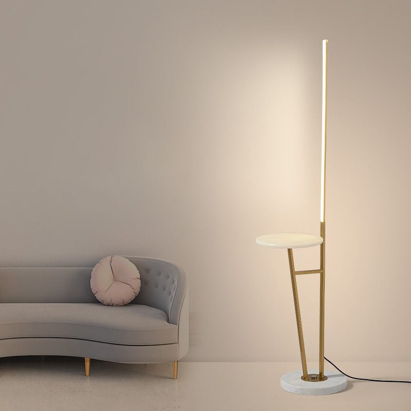 Edge Linear Floor Lamp With Table, Metal, Black/White/Gold - Lumpaz