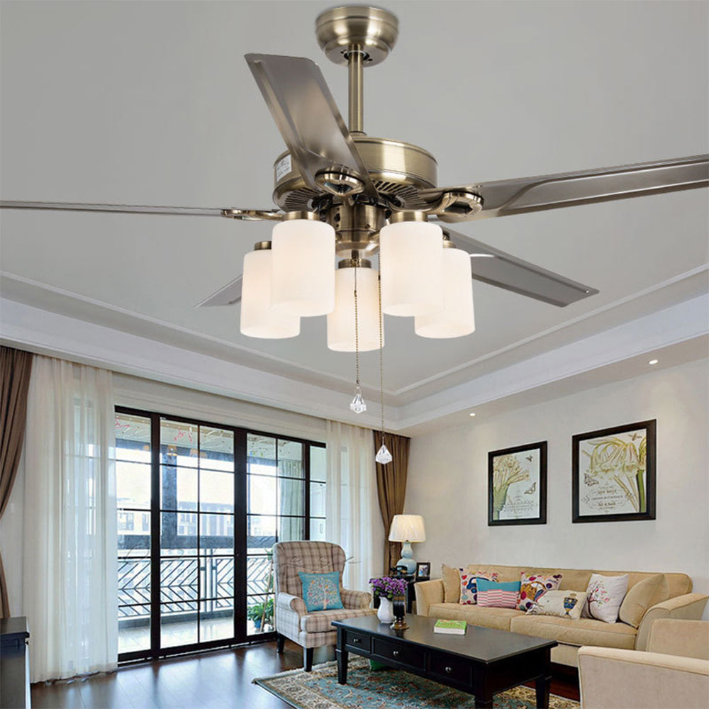Alessio 5-Blade Rustic DC Ceiling Fan with Light, Brass, 48'' - Lumpaz